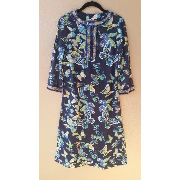 TORY BURCH jewel beaded Butterfly Tunic Kaftan Dress Size 2 MSRP $398 - Picture 1 of 9